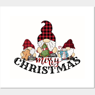 Merry Christmas Gnome plaid design Posters and Art